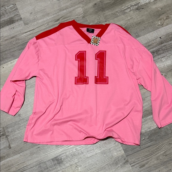 Dressed in LALA Tops - Dressed in LALA Pink and Red V-Neck Top